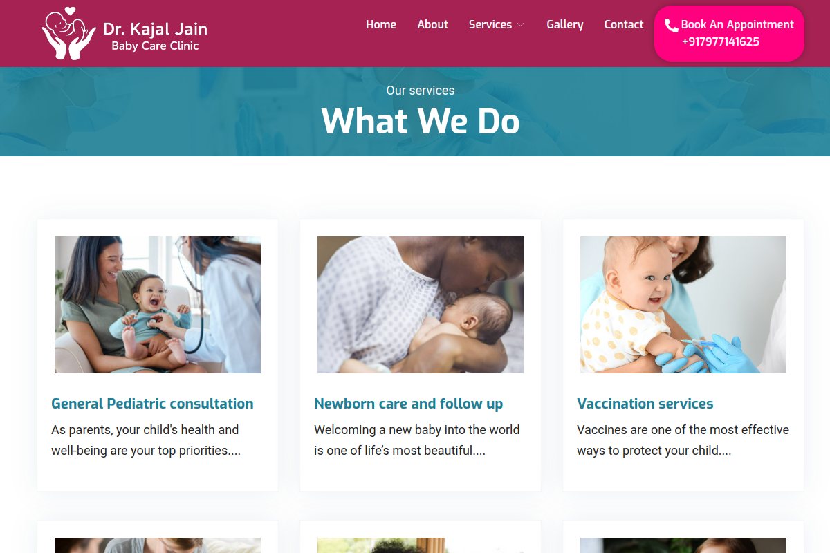 Baby Care Clinic services page screenshot