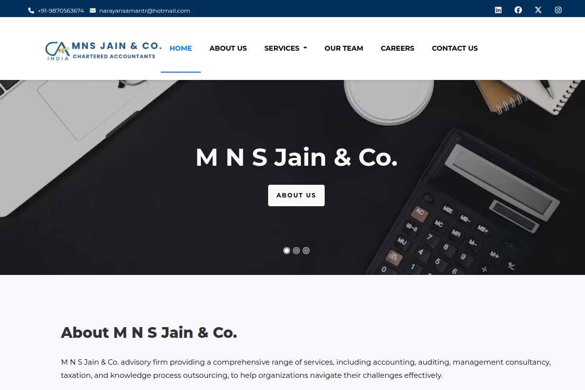 MNS Jain and Co. website screenshot