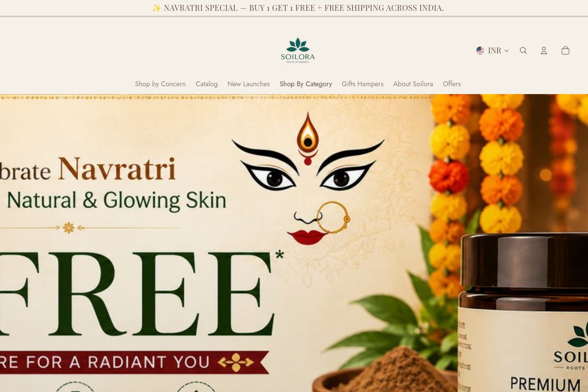 Soilora online store website screenshot